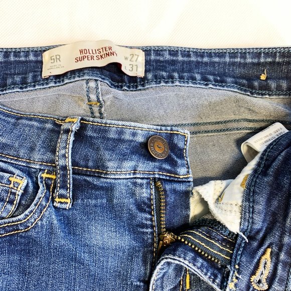 Hollister Womens Low Rise Medium Wash Super Skinny Blue Denim Jeans Sz 5R W27L31 - Picture 5 of 9